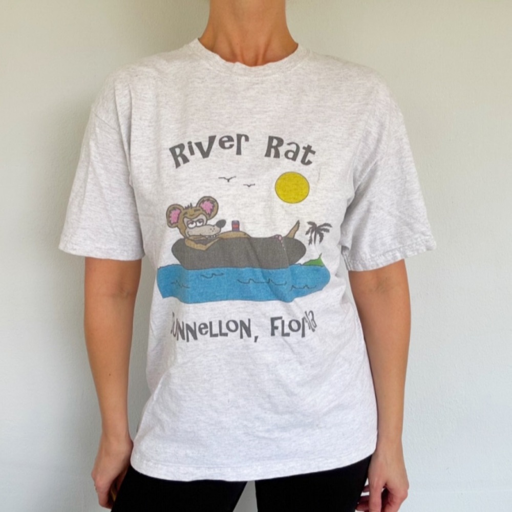 Hanes custom made River Rat Dunellon Florida gray cotton short sleeve tee medium